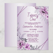 Invitation Anniversaire Fête rose Floral Violet Violet Cadre  (Devant / Derrière)