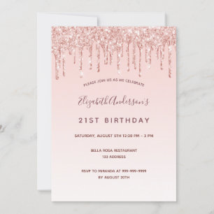 Invitation Anniversaire fête rose or parties scintillant rous
