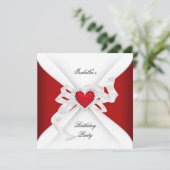 Invitation Anniversaire Fête Rouge Argent Blanc Diamant Coeur (Debout devant)