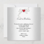 Invitation Anniversaire Fête Rouge Argent Blanc Diamant Coeur (Dos)