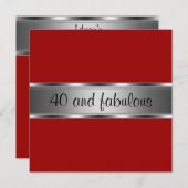Invitation Anniversaire fête Rouge Argent Fabuleux (Devant / Derrière)