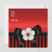 Invitation Anniversaire Fête Rouge Black Stripe Fl (Dos)