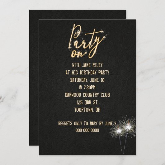 Invitation Anniversaire Fête Sparkler (Devant / Derrière)