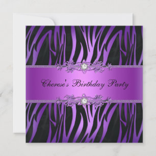 Invitation Anniversaire Fête Violet Noir Zèbre Diamant