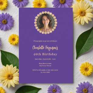 Invitation Anniversaire fête violet or diamant photo