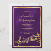 Invitation Anniversaire fête violet or notes (Devant)