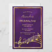 Invitation Anniversaire fête violet or notes (Devant)