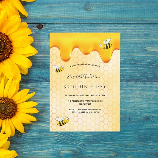 Invitation Anniversaire fêter abeilles miel nid d'abeille