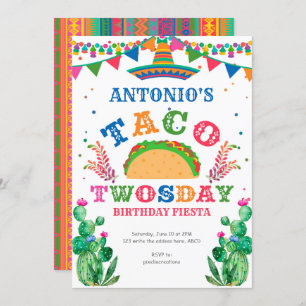Invitation Anniversaire Fiesta, Taco Twosday, Garçon 2e anniv