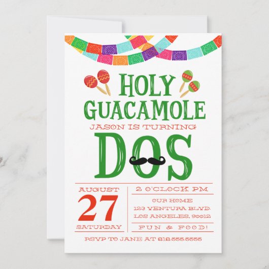 Invitation ANNIVERSAIRE FIESTA - Tourner DOS! (Devant)