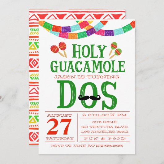 Invitation ANNIVERSAIRE FIESTA - Tourner DOS! (Devant / Derrière)