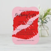 Invitation Anniversaire fille & 40 rouge Lipstick avec rose p (Debout devant)