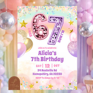 Invitation Anniversaire Fille 67 Paillettes Pastel