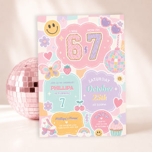 Invitation Anniversaire Fille 6 7 ans : Arc-en-ciel à carreau