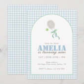 Invitation Anniversaire Fille 9 Ans Tennis Gingham (Devant / Derrière)