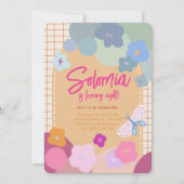 Invitation anniversaire fille aux fleurs colorées (Devant)