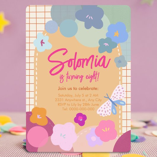 Invitation anniversaire fille aux fleurs colorées