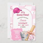 Invitation Anniversaire Fille Baseball Ruban Rétro (Devant)