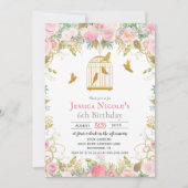 Invitation anniversaire Fille - Cage à oiseaux flo (Devant)