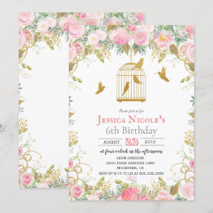 Invitation anniversaire Fille - Cage à oiseaux flo