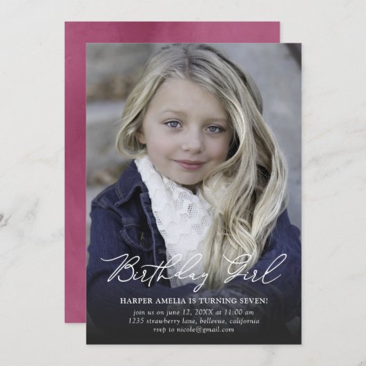 Invitation Anniversaire Fille Calligraphie moderne Anniversai (Devant / Derrière)