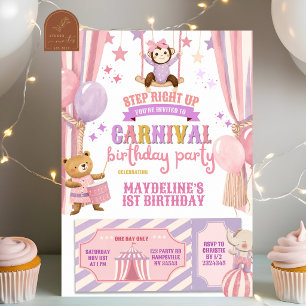 Invitation Anniversaire Fille Carnaval Cirque Rose Violet