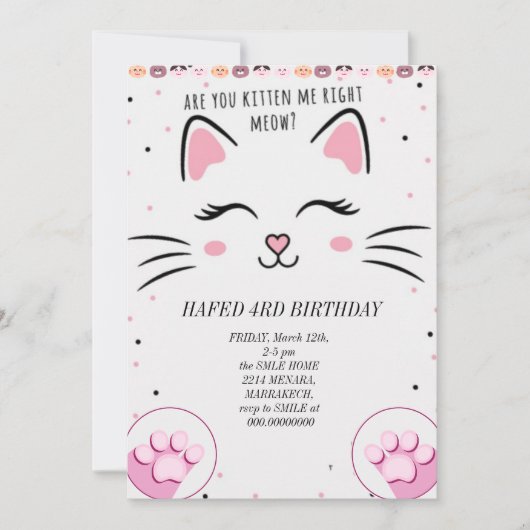 Invitation anniversaire fille chat filles chats chatte chatte (Devant)