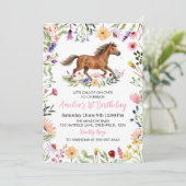 Invitation Anniversaire Fille Cheval Rustique Fleur Sauvage (Debout devant)