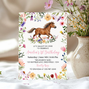 Invitation Anniversaire Fille Cheval Rustique Fleur Sauvage
