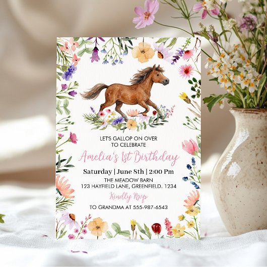 Invitation Anniversaire Fille Cheval Rustique Fleur Sauvage