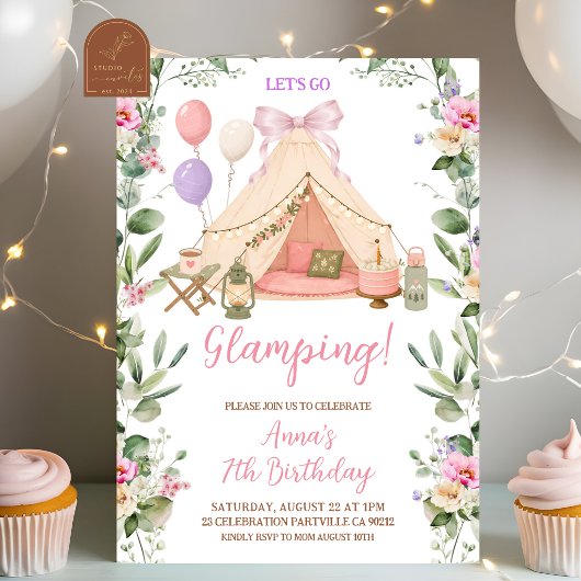 Invitation Anniversaire Fille Coquette Arc Glamping