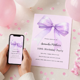 Invitation Anniversaire fille coquette rose lavande
