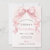 Invitation Anniversaire Fille Coquette Rose Ruban (Devant)