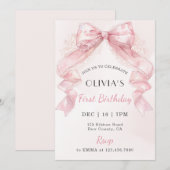 Invitation Anniversaire Fille Coquette Rose Ruban (Devant / Derrière)