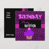 Invitation Anniversaire Fille Cupcake Rose Violet (Devant / Derrière)