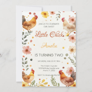 Invitation Anniversaire Fille de Ferme Poulet Aquarelle Rusti