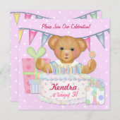 Invitation Anniversaire Fille de l'ours - Troisième anniversa (Devant / Derrière)