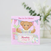 Invitation Anniversaire Fille de l'ours - Troisième anniversa (Debout devant)