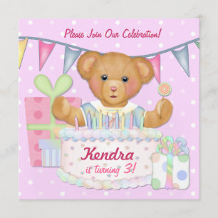 Invitation Anniversaire Fille de l'ours - Troisième anniversa