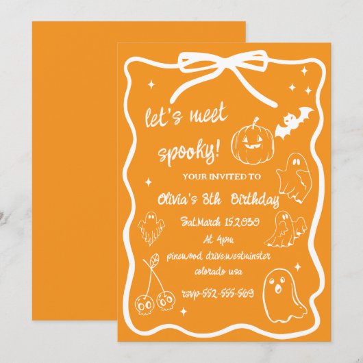 Invitation anniversaire fille doodle halloween saison effraya (Devant / Derrière)