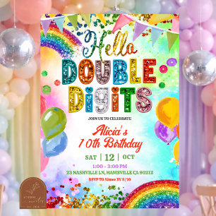 Invitation Anniversaire Fille Double Chiffre Pailleté Coloré