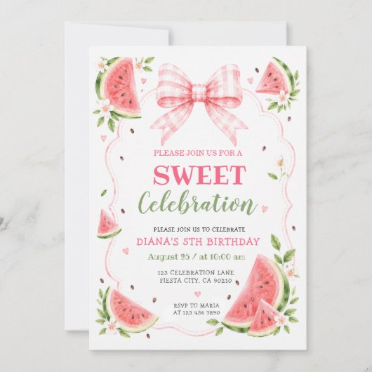 Invitation Anniversaire Fille Été Pastèque Tout Âge (Devant)