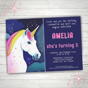 Invitation Anniversaire Fille Étoiles Magiques Licorne Mignon