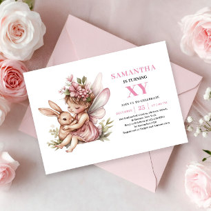 Invitation anniversaire Fille fée magique fleurs r