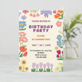 Invitation Anniversaire Fille Fleur Pastel Fleurs  (Debout devant)