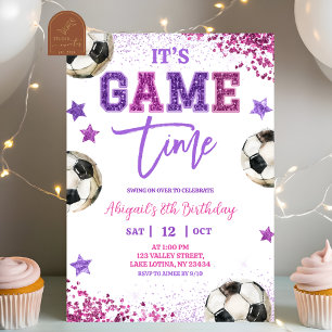 Invitation Anniversaire Fille Football Paillettes Rose Violet