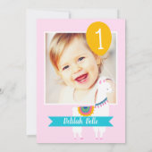 Invitation Anniversaire Fille Fun Cactus Rose Tout Llama (Dos)