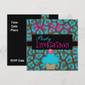 Invitation Anniversaire Fille Gâteau Bleu (Devant / Derrière)