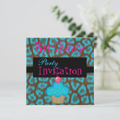 Invitation Anniversaire Fille Gâteau Bleu (Debout devant)
