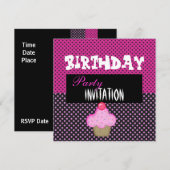 Invitation Anniversaire Fille Gâteau Rose Tache (Devant / Derrière)